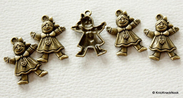 5 x Antique Bronze Tone Girl Charms Pendants